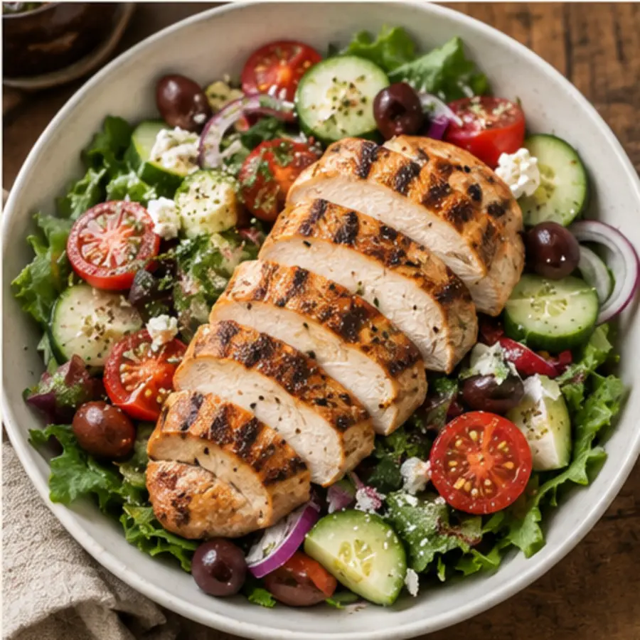 Photograph of Greek Salad with Grilled Chicken